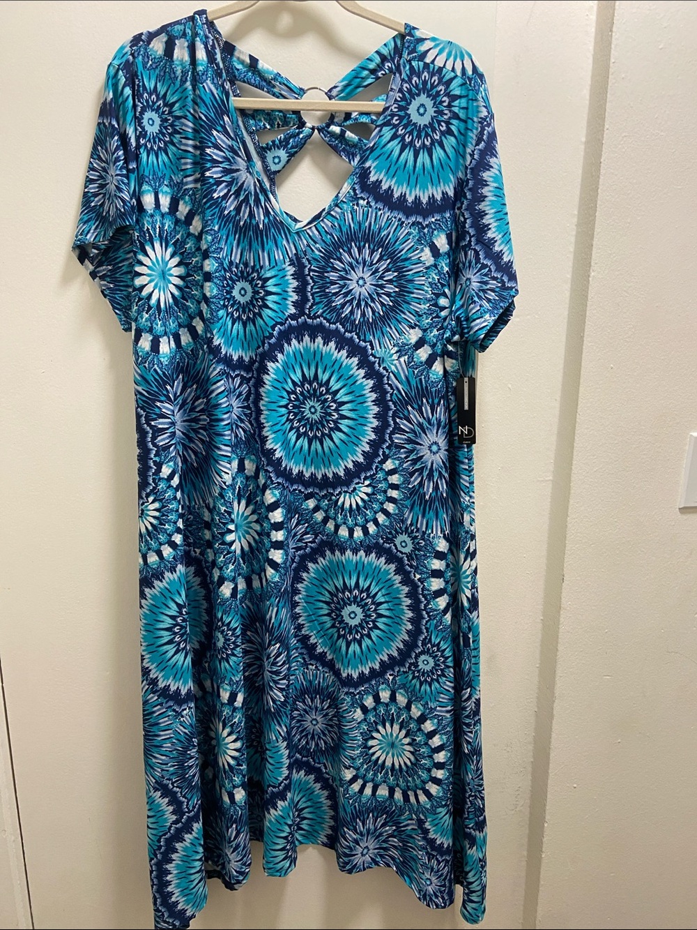 new directions Blue Teal Patterned V-Neck Midi Dress